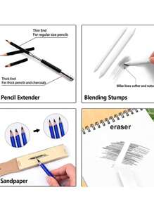 Bview Art 71 Teile Zeichenset Skizzen-Kit, Zeichenutensilien, Kunst-Zeichenset für Künstler, Erwachsene, Jugendliche, Anfänger, ideal zum Schattieren, Verwischen, Schulbedarf, Schulartikel