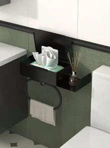 1 pieza Toallero de hotel, Portarrollos de toallas públicas, Estante de almacenamiento de toallitas húmedas, Percha para toallas de mano, Estante de almacenamiento montado en la pared, Adecuado para baño y escena de baño - Negro - Ver 8