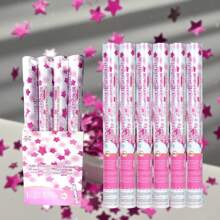 Confetti Cannon Pink Star Confetti Poppers 12-Pack Confetti Party Cannon Bulk Pink Foil Party Poppers Confetti Shooters Mylar Confetti Popper Voor Bruiloft, Verjaardag, Diploma-uitreiking, Nieuwjaarsviering