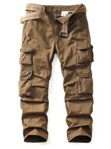 AKARMY Men's Casual Cargo Pants 250g Pants /1 Pcs Pants/100% Cotton  Camo Pants Combat Work Pants With 8 Pockets Outdoor (No Belt) - 棕色 - 查看 1