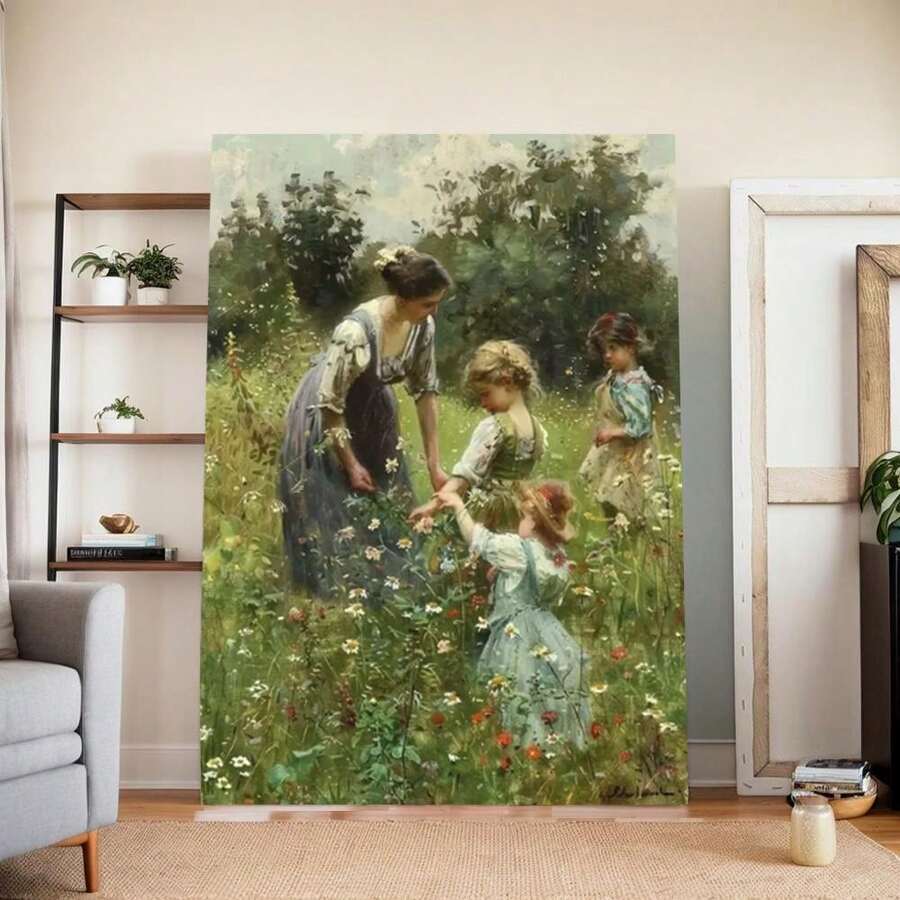 Mountain River Landscape Canvas Art With Wooden Frame - Christmas Decor Wall Hanging For Living Room, Bedroom, Office, Bar, Cafe - Perfect Holiday Gift For Family And Friends,