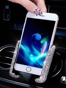 1PC Car Phone Holder Sparkling Imitation Diamond Car Vent Installation Clip Phone Holder Holder Car Holder Interior Accessories Women