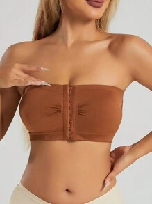 3pcs Plus Size Women Snap-Button Tube Tops Wireless Front-Close Minimizer Bras