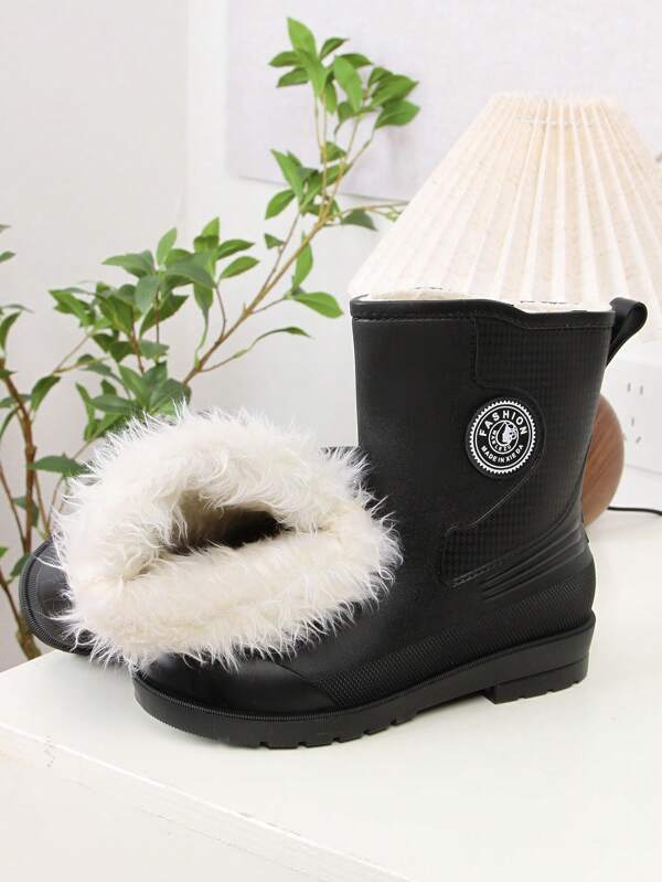 Botas de chuva curtas da moda feminina, à prova d'água e sola grossa, forradas termicamente para o inverno, adequadas para trabalho ao ar livre, lavagem de carros, pesca, compras em dias chuvosos