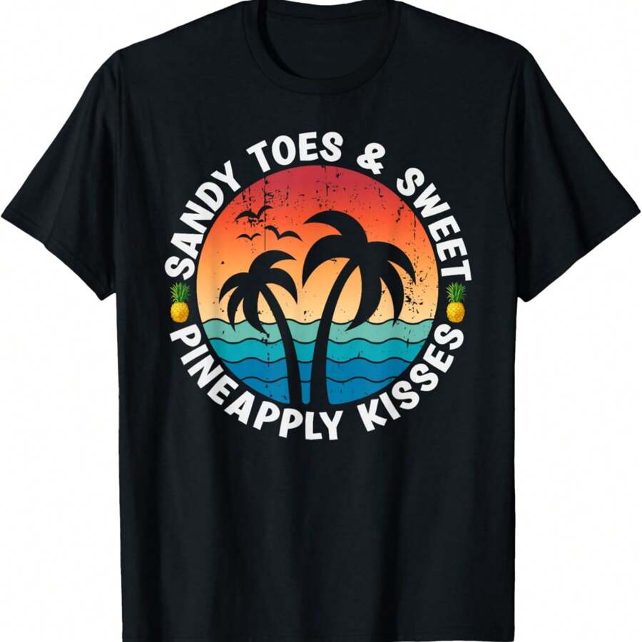Sandy Toes Sweet Pineapply Kisses Cute Summer Pineapple T-Shirt - Black - View 1