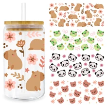 Envolturas lindas con moño de capibara, rana y oso panda para vasos de 16 onzas, resistentes al agua y a los rayos UV. También son adecuadas para decorar botellas, tazas, portátiles y otros suministros escolares - animales lindos - Ver 12