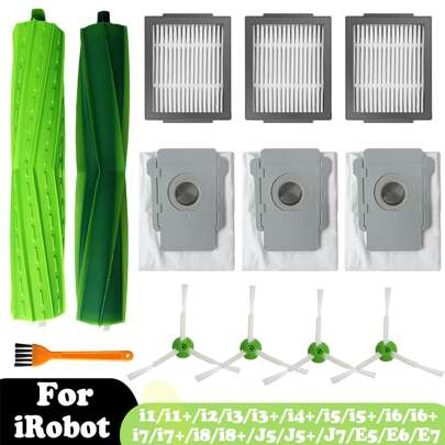 适用于 Irobot Roomba I1/I1+/I2/I3/I3+/I4+/I5/I5+/I6/I6+/I7/I7+/I8/I8+/J5/J5+/J7/E5/E6/E7 I E& J Plus 系列吸尘器的替换零件配件，包括可拆卸刷子过滤器集尘袋和侧刷