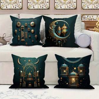 斋月抱枕套 靠垫套 月亮星星图案枕套 舒适抱枕套 拉链靠垫套 派对家居沙发卧室装饰