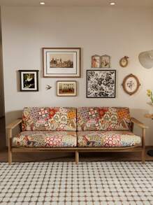 1 件数码印花几何沙发座垫套，拼布设计，高弹力防尘可洗，简约现代风格，适用于客厅/卧室家居装饰