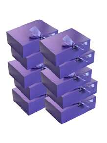10个紫色带盖礼盒，伴郎邀请礼盒，豪华紫色礼盒配丝带，适用于婚礼、生日、派对、圣诞节、伴娘、毕业典礼、情人节礼物