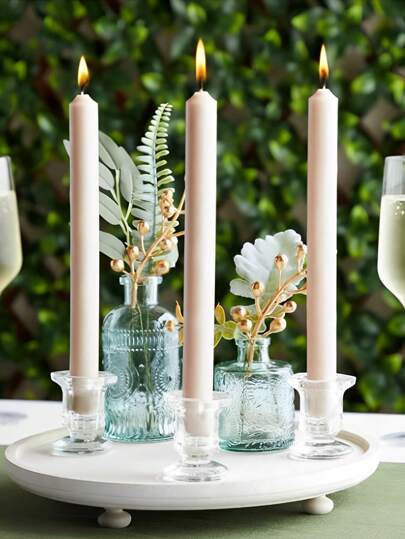 10支白色长茎蜡烛，无烟浪漫婚礼蜡烛，烛光晚餐礼物，适用于餐厅、客厅、卧室、婚礼、生日、周年纪念、宰牲节、派对及节假日。请注意，高温天气可能会导致蜡烛变形。