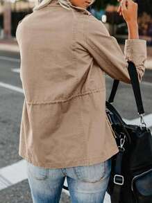 Womens Military Anorak Jacket Zip Up Snap Button Parka Utility Coat Outwear With Pockets - 淺卡其色 - 查看 3