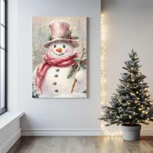 1 Pc Snowman Wooden Framed Canvas Painting Thickness 2.25cm/0.9inch High Quality Wall Art Prints Poster Direct Hanging Wall Picture Decor For Home Gifts, Gift,Living Room, Bathroom, Bedroom, Kitchen