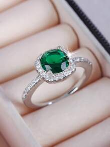 1pc Elegant Multi-Color Square Band Design Round CZ Stone Ring, Versatile Men Women Engagement Wedding Ring, Valentine's Day Gift,Mom,Mother,Mother's Day,Gift