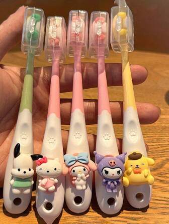  1件/5件 Sanrio Hello Kitty 牙刷套装：可爱卡通人物手动牙刷，软毛，适合口腔护理和旅行！完美的礼品套装！家居浴室装饰秋季装饰返校季