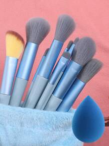 Juego de 13 piezas de brochas de maquillaje suaves y esponjosas con esponja de maquillaje para cosméticos, base, colorete, polvos, sombras de ojos, Kabuki, mezcla y herramienta de belleza