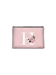 A-Z字母印花白色化妆包，粉色小收纳袋，化妆包，便携式洗漱包，教师节礼物，可重复使用化妆包，女士极简大容量旅行化妆包，耳机，数据线 - 粉色 - 查看 12