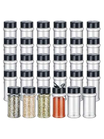 6 件/16 件带盖塑料盐和胡椒瓶套装，5 盎司/150 克透明香料罐容器，防潮香料分配器，用于储存盐、糖、香料、草药和粉末
