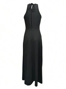 Women's Elegant Solid Color Slit Halter Formal Cocktail Dress, Party Dress, Wedding Guest Dress
