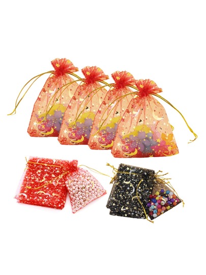10/20 pezzi Sacchetti portaoggetti in organza a forma di luna e stella, buste per caramelle, sacchetti da regalo con cordoncino per matrimonio