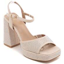 Wedge Heel Shoes With Rhinestones And Strap - Beige - View 1