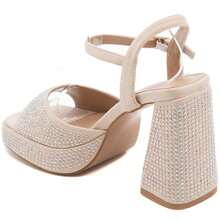 Wedge Heel Shoes With Rhinestones And Strap - Beige - View 3