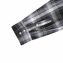 Men's Western Cowboy Pearl Snap Plaid Button Up Casual Long Sleeve Two Pockets Work Shirts - 9 Gray Black - View 6