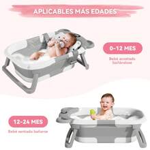 Bañera Bebe Portatil Baño Plegable Tina Con Cojin Termometro Gris