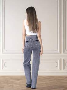 Loose And Comfortable Cut Jeans, Wide Leg For A Relaxed Style - YPD6017 Grey - View 3