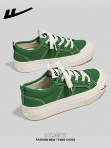 WARRIOR Women's 1 Pair Lace-Up Thick Sole Canvas Shoes, Low-Top Casual Shoes For Outdoor Flat Shoes, Summer Breathable Slip-On Skateboard Inspired Athletic Shoes, Fashionable & Comfortable Women's Canvas Sneakers With Thick Soles, Street Style Low-Top Sports Shoes, Lightweight Soft Bottom Women Shoes - Green - View 5