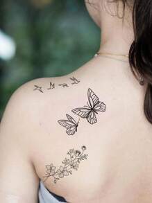 (一套6张) 蝴蝶、树叶、花朵、小鸟、月亮、花环、字母、鹿角等图案纹身贴遮瑕防水耐用仿真个性性感纹身贴男女适用