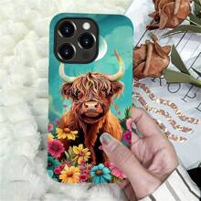 Compatible With IPhone 14-16 Pro Max Case, Natural Cattle And Flowers Pattern Print Phone Case Funny Liquid Silicone Case Impact Resistant Anti-Scratch Shockproof Protective Cover Gifts For Family, Friends, Kids, Birthday,Spring, Holiday, Boyfriends, Girlfriends, Valentine's Day