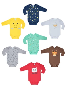 Baby Bodysuit 5 Pieces Unisex Girl Or Boy WINTER LOOSE Newborn Layette - 2510 - 藍色 - 查看 3