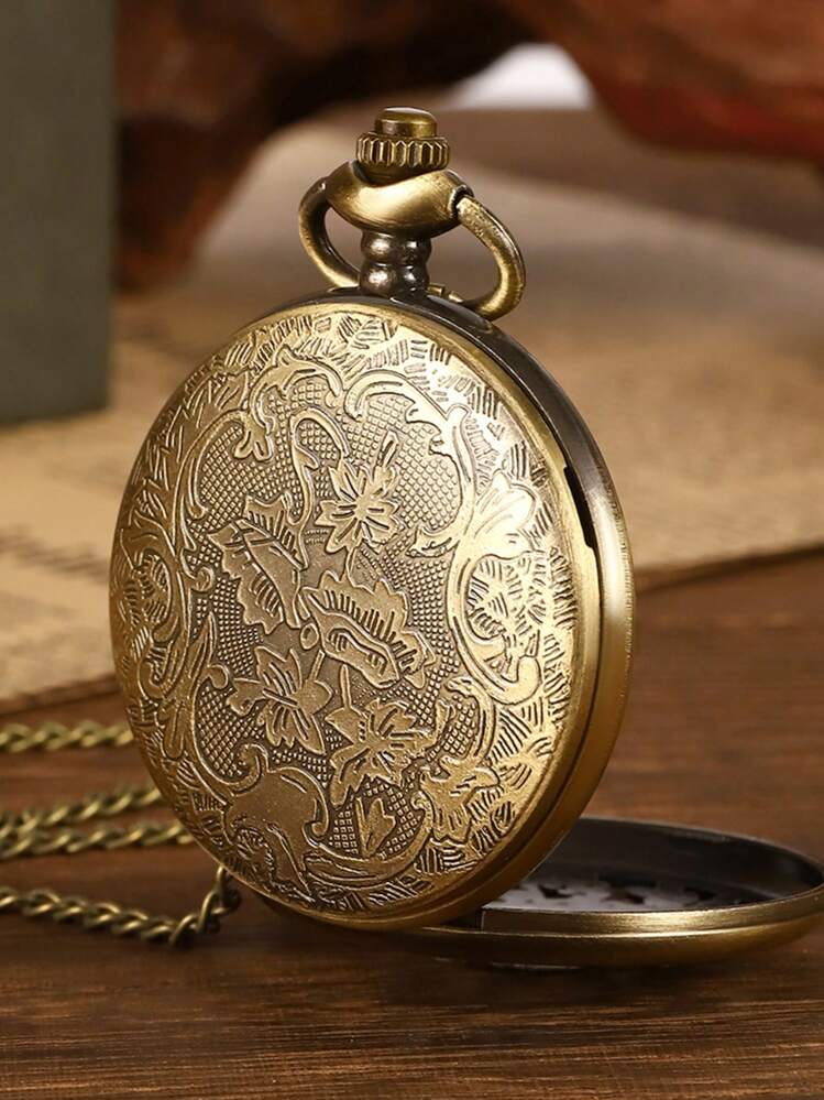 1 chiếc đồng hồ bỏ túi thạch anh phong cách Steampunk bằng đồng thau rỗng cổ điển có mặt dây chuyền làm quà tặng kèm túi xích - Đồng - Xem 2