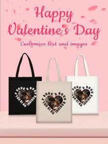 情人节心形图案帆布手提包，化妆包，根据提供的图像定制设计，简约时尚手提包，双面定制印花包女士
