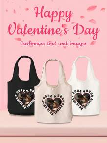 情人节心形图案帆布手提包，化妆包，根据提供的图像定制设计，简约时尚手提包，双面定制印花包女士