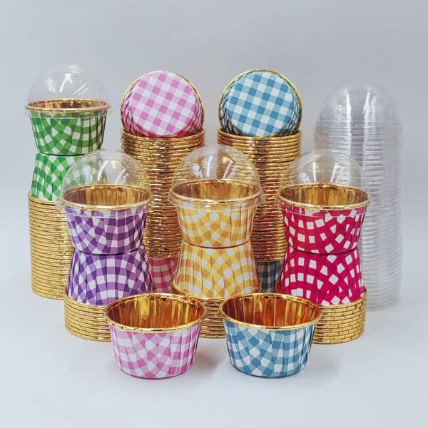 Set,50pcs Disposable Cupcake Cups With Lids,Disposable Muffin Cups With Lids,Heat Resistant Glossy Cupcake Liners,Baking Cups,Baking Tools,Curled Edge Cake Cups,Cake Holder,For Wedding And Birthday Parties