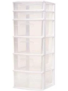HOMZ Drawer Tower, 6-Tier Clear Plastic Storage Organizer Cart, White Frame - Heavy-Duty Organizing Drawers For Home, Bedroom, And Closet Organization