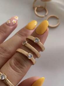1pc Fashion Copper Alloy Dual-Tone Zirconia Stone Inlaid Ring, Suitable For Daily Wear, Party And Holiday Gift For Friends - Gold - View 7