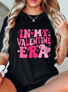 100% Cotton In My Valentine Era Retro Valentines Day Women Heart T-Shirt - 黑色 - 查看 1
