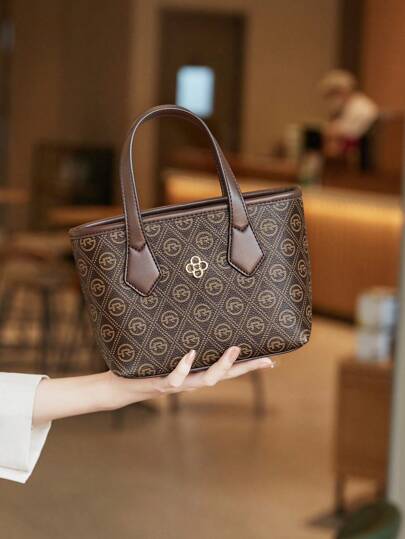 Bolsa tote estampada, bolsa de ombro feminina estilo vintage, bolsa de mão de grande capacidade, bolsa tote casual elegante e versátil para deslocamento, design de nicho de marca de luxo 2025, nova moda de chegada