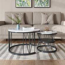 Couchtisch-Set mit 2 Stück, 70 x 45 cm, 45 x 40 cm, runder Tisch, seitlich am Sofa eingelassener runder Couchtisch, Weihnachts-Wohnzimmertisch, MDF-Tischplatte und Metallbeinrahmen - Schwarz - Übersicht 3