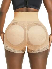 1 件女式高腰提臀无缝短裤，带可拆卸衬垫内衬，性感蜜桃臀塑身紧身裤 - 杏色 - 查看 5