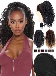 Extensiones de cabello con coleta rizada afro kinky, extensiones de cabello con coleta con cordón, extensiones de cabello sintético rizado kinky de 18 pulgadas, extensiones de cabello con coleta rizada corta esponjosa, extensión de cabello con clip para mujer, peluca de coleta rizada larga esponjosa, extensiones de cabello sintético rizado kinky, postizos rizados afro - Multicolor - Ver 2