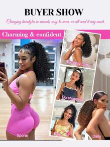 Extensiones de cabello con coleta rizada afro kinky, extensiones de cabello con coleta con cordón, extensiones de cabello sintético rizado kinky de 18 pulgadas, extensiones de cabello con coleta rizada corta esponjosa, extensión de cabello con clip para mujer, peluca de coleta rizada larga esponjosa, extensiones de cabello sintético rizado kinky, postizos rizados afro - Multicolor - Ver 7