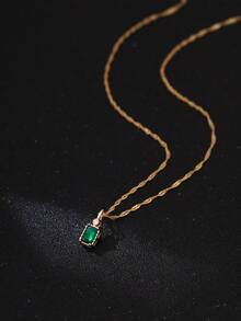 1 pieza Collar con colgante de cadena de onda de agua con circonita cúbica verde de moda - Amarillo Oro - Ver 3