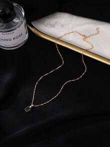 1 pieza Collar con colgante de cadena de onda de agua con circonita cúbica verde de moda - Amarillo Oro - Ver 4