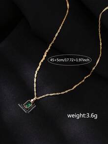 1 pieza Collar con colgante de cadena de onda de agua con circonita cúbica verde de moda - Amarillo Oro - Ver 5