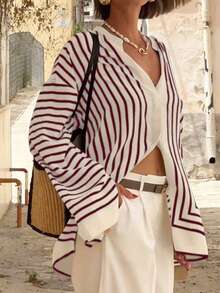 Áo sơ mi sọc thanh lịch giản dị thời trang dành cho nữ - Đỏ - Xem 3