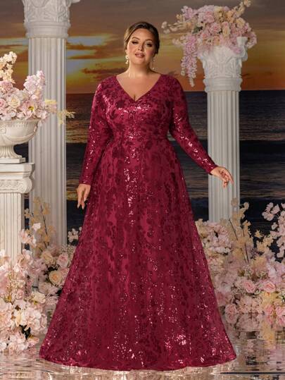 Faeriesty Mosy 新娘妈妈加大码礼服：花卉亮片刺绣斜襟 V 领优雅晚礼服